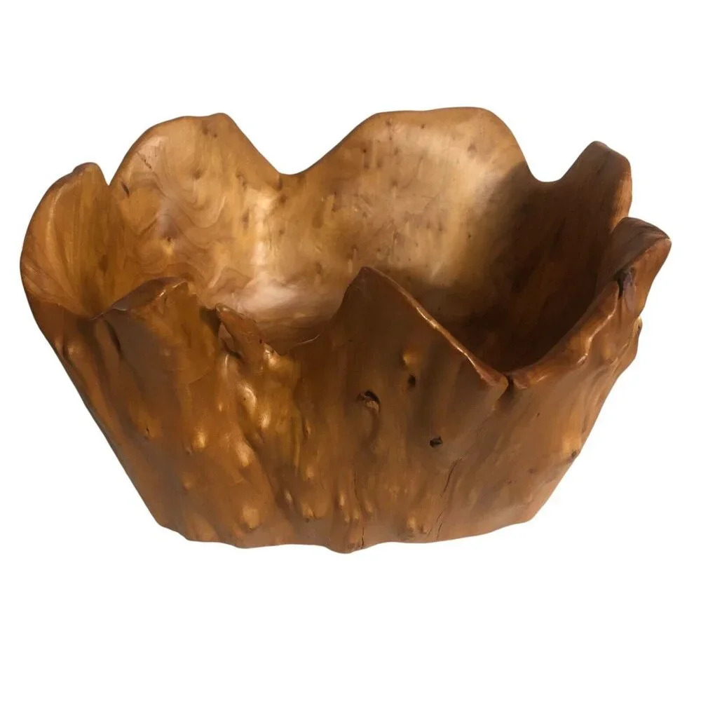 Vtg BURL WOOD Bowl Hand Carved Irregular Shape Knotty Large 11.5" x 9.5" x 5.5"